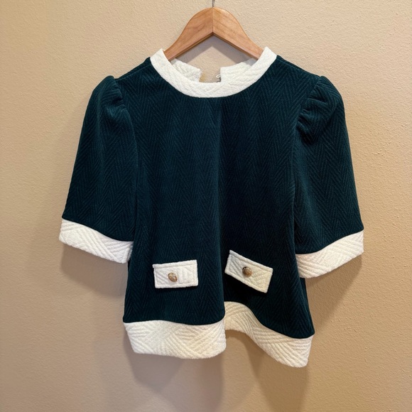 Anthropologie THML Green White Christmas Holiday Sweater Top Small - Picture 11 of 12